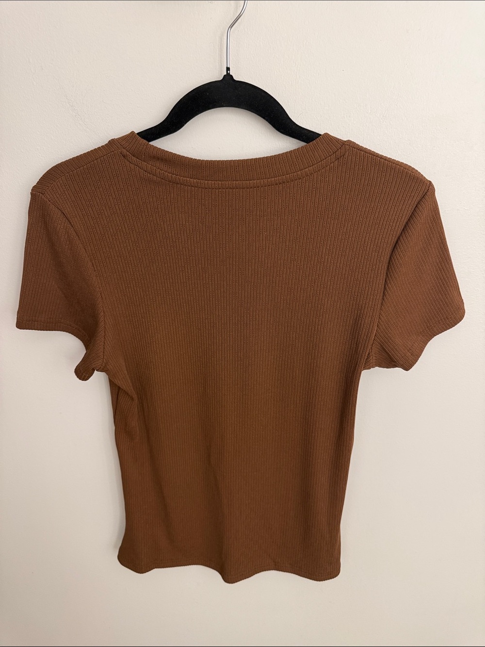 Brown Ribbed Short-Sleeve Top - Picture 3 of 4